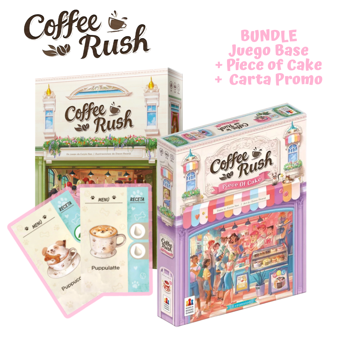 Pack - Coffee Rush Juego Base + Piece of Cake + Cartas Promo Pupucchino - Kukara Games